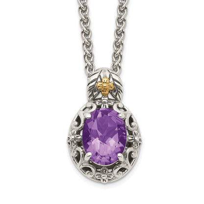 14K/silver Bicolor Shey Couture Sterlingsilber mit 14K Akzente 18 Zoll Antikisiert Oval Amethyst Halskette