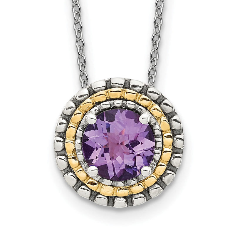 14K/silver Bicolor Shey Couture Sterlingsilber mit 14K Akzente 18 Zoll Antikisiert Rund Amethyst Halskette