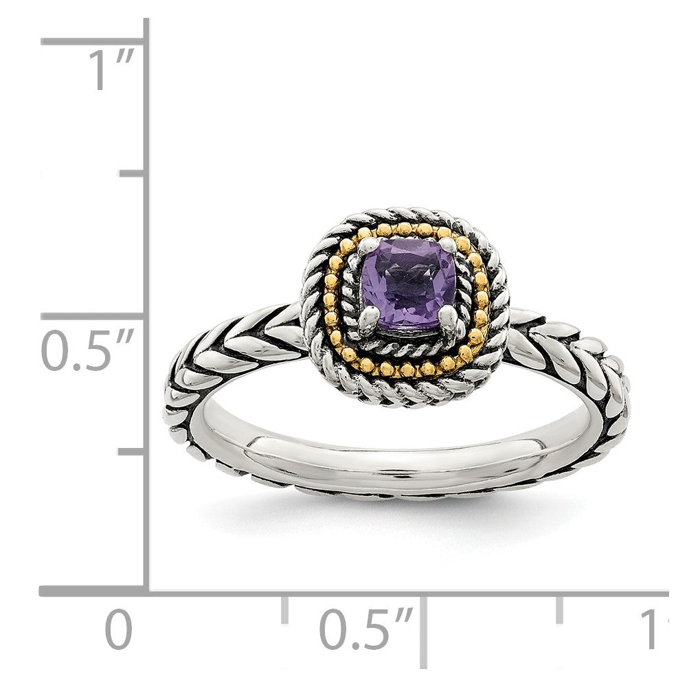 14K/silver Bicolor Shey Couture Sterlingsilber mit 14K Akzente Antikisiert Kissen Amethyst Ring