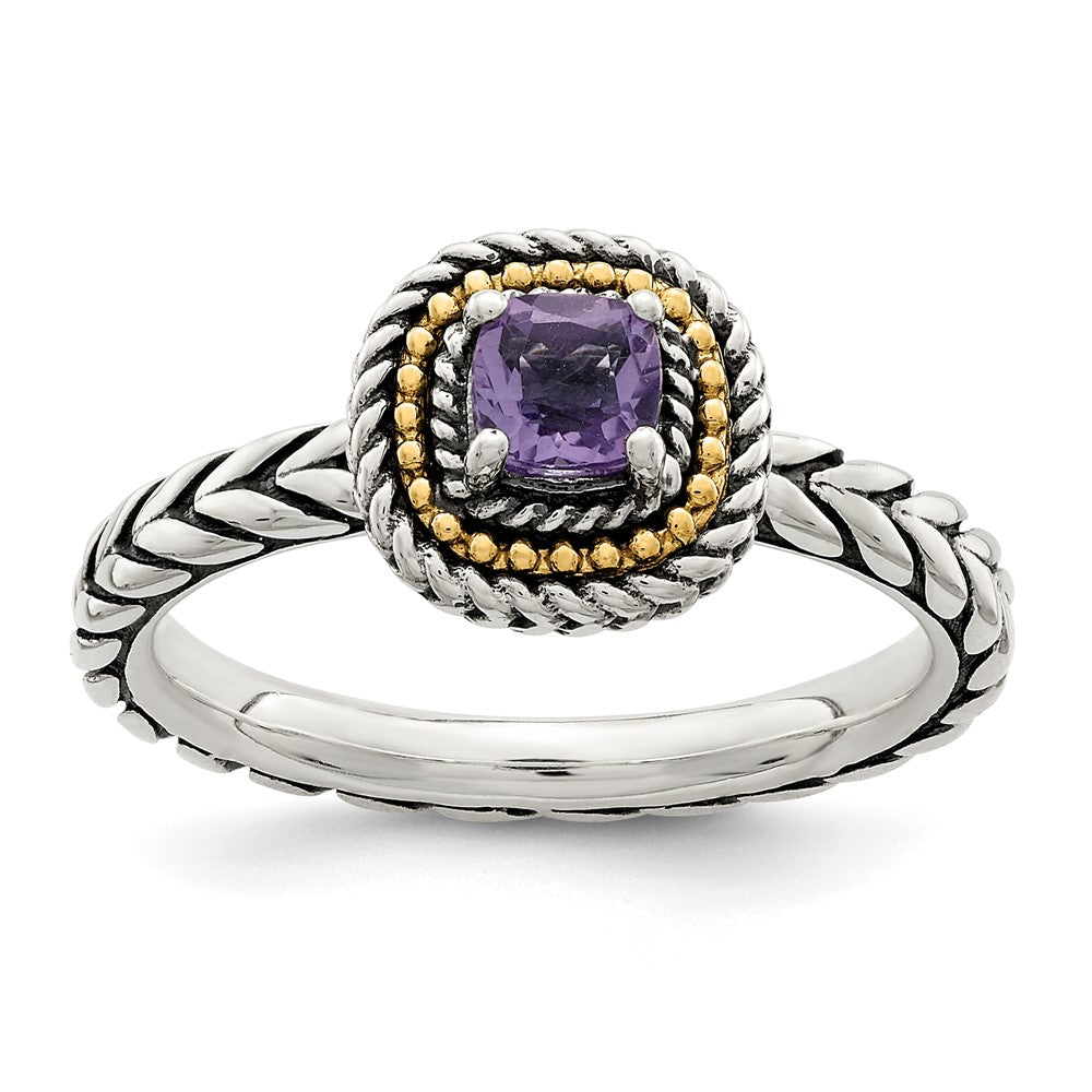 14K/silver Bicolor Shey Couture Sterlingsilber mit 14K Akzente Antikisiert Kissen Amethyst Ring