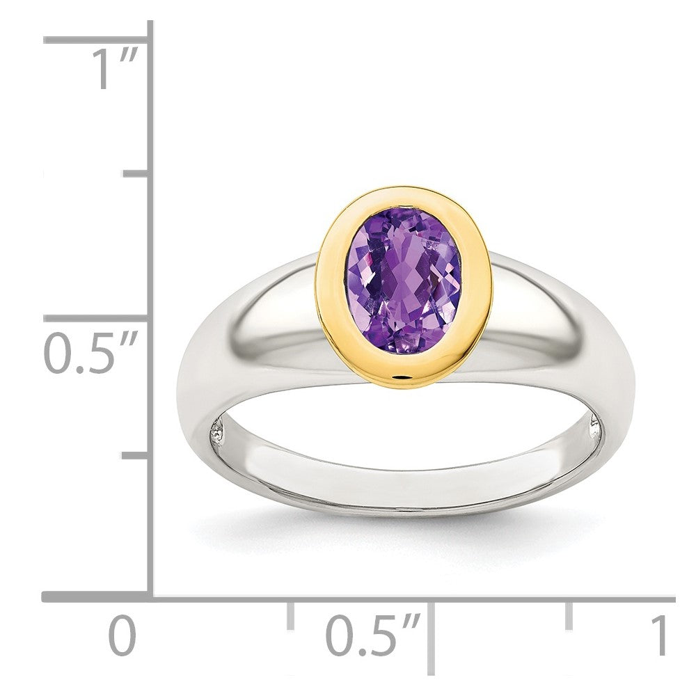 14K/silver Bicolor Sterlingsilber mit 14K Akzente Amethyst Oval Ring (size 6 Nur)