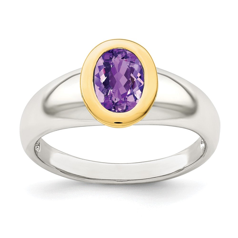 14K/silver Bicolor Sterlingsilber mit 14K Akzente Amethyst Oval Ring (size 6 Nur)