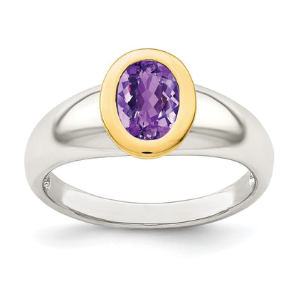 14K/silver Bicolor Sterlingsilber mit 14K Akzente Amethyst Oval Ring (size 6 Nur)
