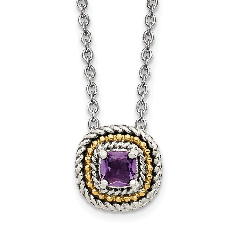 14K/silver Bicolor Shey Couture Sterlingsilber mit 14K Akzente 18 Zoll Antikisiert Kissen Amethyst Halskette