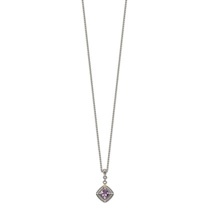 14K/silver Bicolor Shey Couture Sterlingsilber mit 14K Akzente 18 Zoll Antikisiert Kissen Amethyst und Diamant Halskette