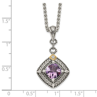 14K/silver Bicolor Shey Couture Sterlingsilber mit 14K Akzente 18 Zoll Antikisiert Kissen Amethyst und Diamant Halskette