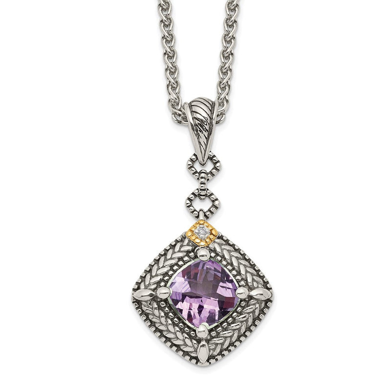 14K/silver Bicolor Shey Couture Sterlingsilber mit 14K Akzente 18 Zoll Antikisiert Kissen Amethyst und Diamant Halskette