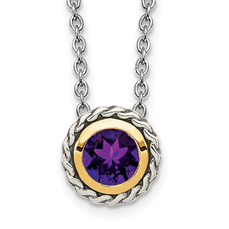 14K/silver Bicolor Shey Couture Sterlingsilber mit 14K Akzente 18 Zoll Antikisiert Rund Zargenfassung Amethyst Halskette