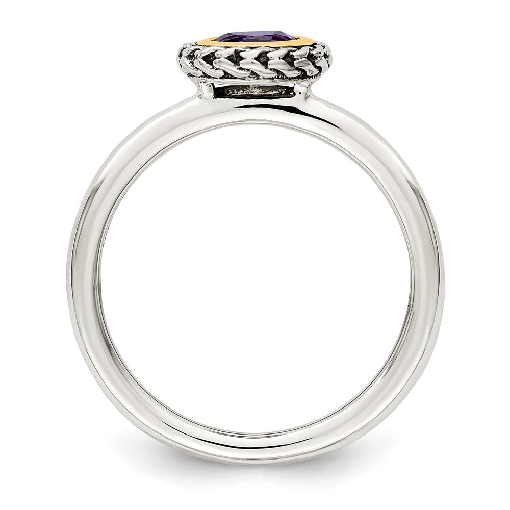 14K/silver Bicolor Shey Couture Sterlingsilber mit 14K Akzente Antikisiert Rund Zargenfassung Amethyst Ring