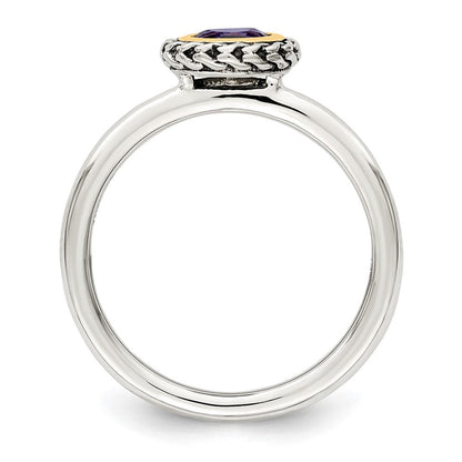 14K/silver Bicolor Shey Couture Sterlingsilber mit 14K Akzente Antikisiert Rund Zargenfassung Amethyst Ring
