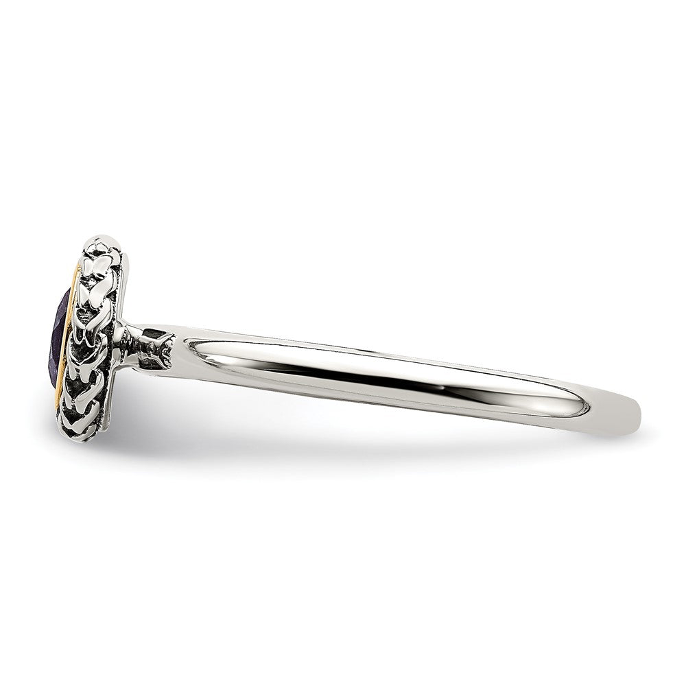 14K/silver Bicolor Shey Couture Sterlingsilber mit 14K Akzente Antikisiert Rund Zargenfassung Amethyst Ring