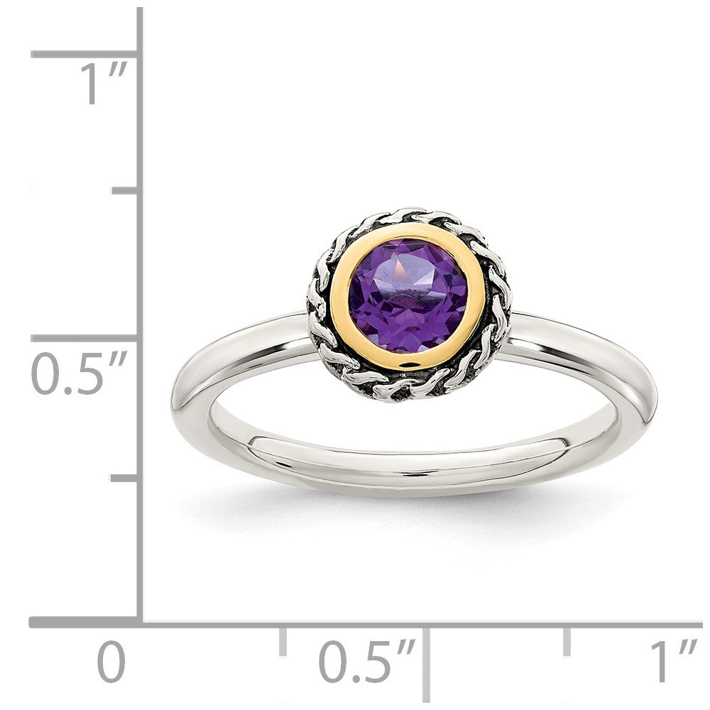 14K/silver Bicolor Shey Couture Sterlingsilber mit 14K Akzente Antikisiert Rund Zargenfassung Amethyst Ring