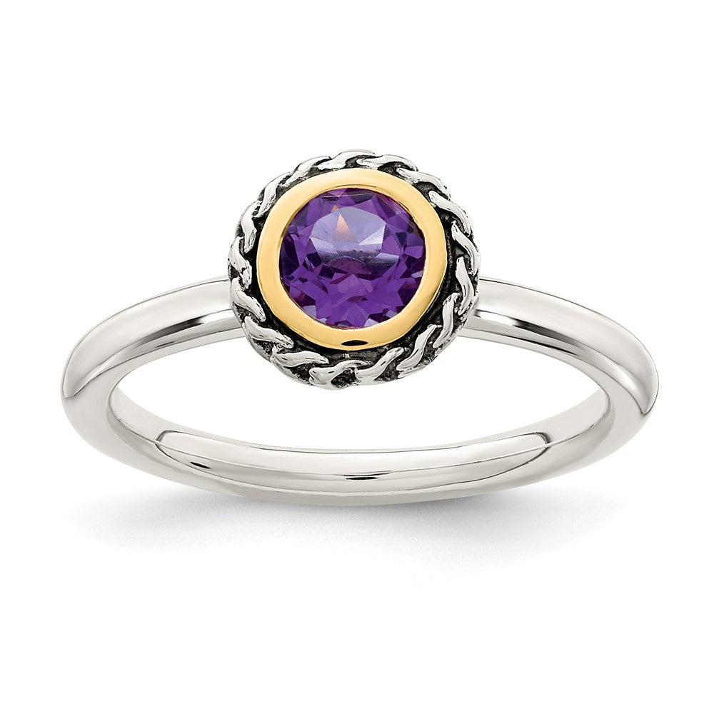 14K/silver Bicolor Shey Couture Sterlingsilber mit 14K Akzente Antikisiert Rund Zargenfassung Amethyst Ring