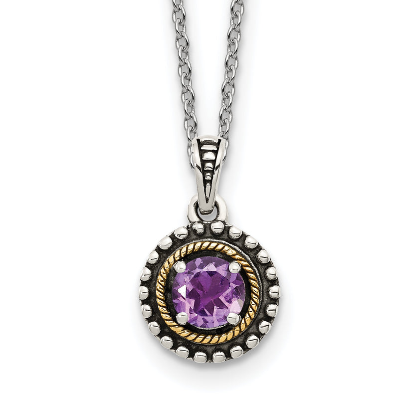 14K/silver Bicolor Shey Couture Sterlingsilber mit 14K Akzente 18 Zoll Antikisiert Rund Amethyst Halskette