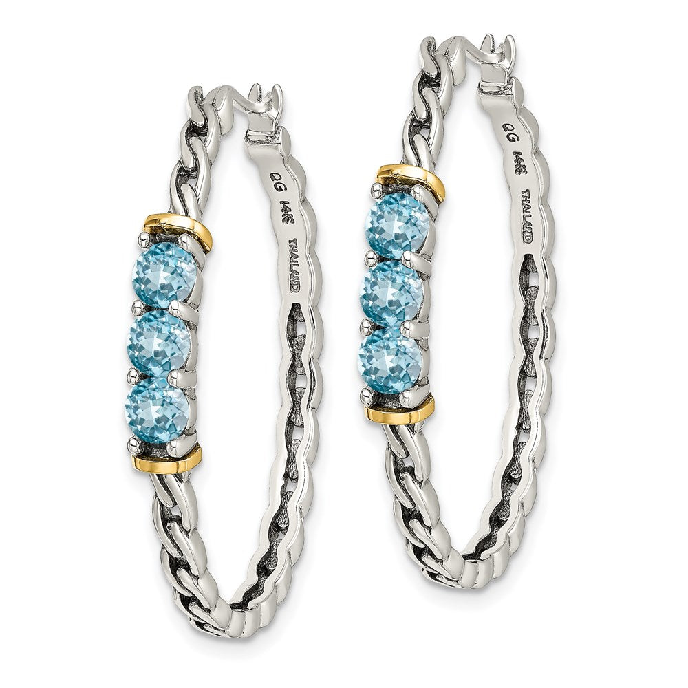 14K/silver Bicolor Shey Couture Sterlingsilber mit 14K Akzente Antikisiert Rund Licht Schweizer Blautopas Creolen