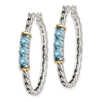 14K/silver Bicolor Shey Couture Sterlingsilber mit 14K Akzente Antikisiert Rund Licht Schweizer Blautopas Creolen
