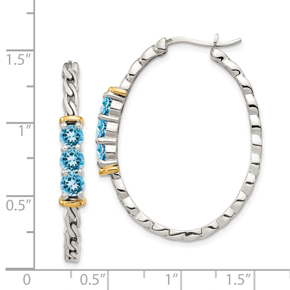 14K/silver Bicolor Shey Couture Sterlingsilber mit 14K Akzente Antikisiert Rund Licht Schweizer Blautopas Creolen