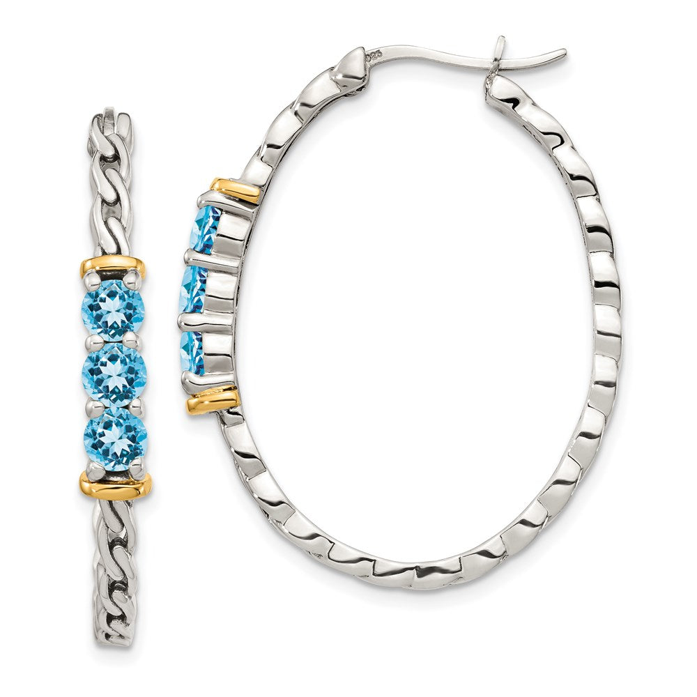 14K/silver Bicolor Shey Couture Sterlingsilber mit 14K Akzente Antikisiert Rund Licht Schweizer Blautopas Creolen