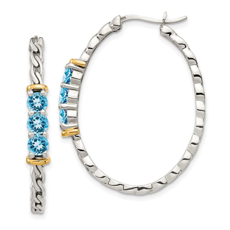 14K/silver Bicolor Shey Couture Sterlingsilber mit 14K Akzente Antikisiert Rund Licht Schweizer Blautopas Creolen