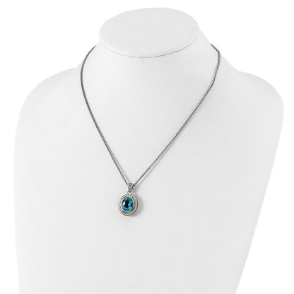 14K/silver Bicolor Shey Couture Sterlingsilber mit 14K Akzente 18 Zoll Antikisiert Oval Zargenfassung Licht Schweizer Blautopas Halskette