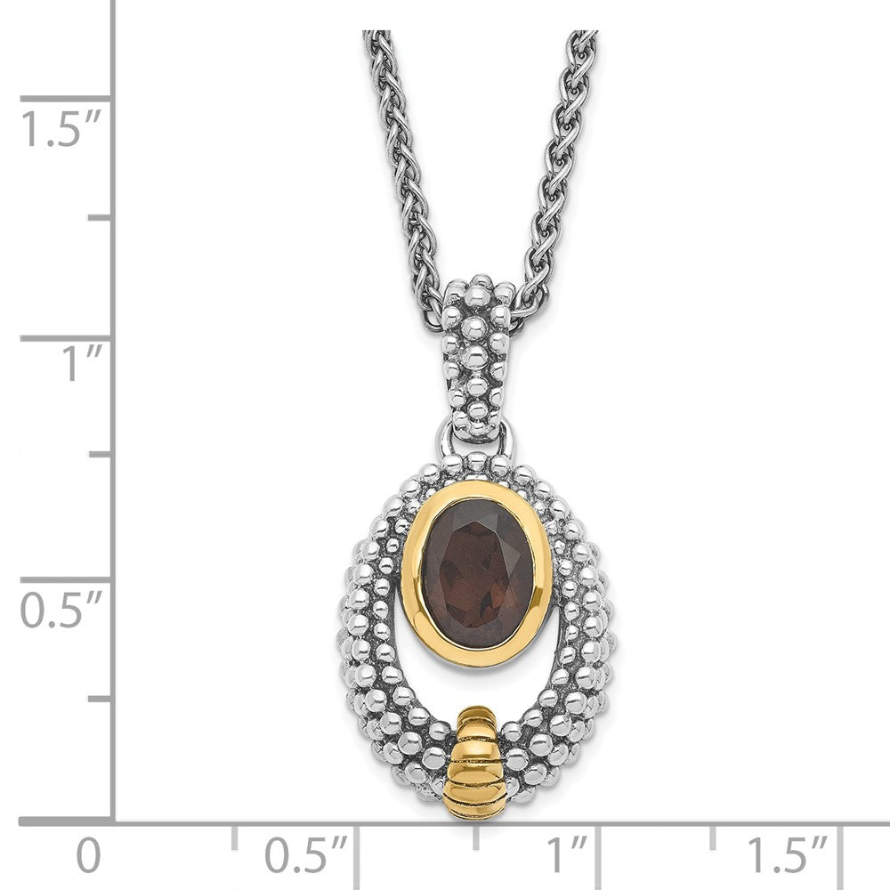 Sterlingsilber & Glanz Vergoldet Rauch Quarz Oval Halskette