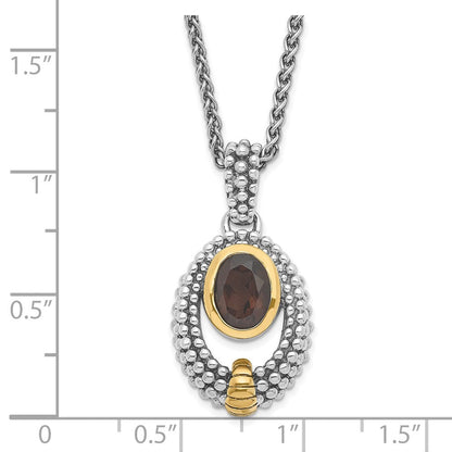 Sterlingsilber & Glanz Vergoldet Rauch Quarz Oval Halskette