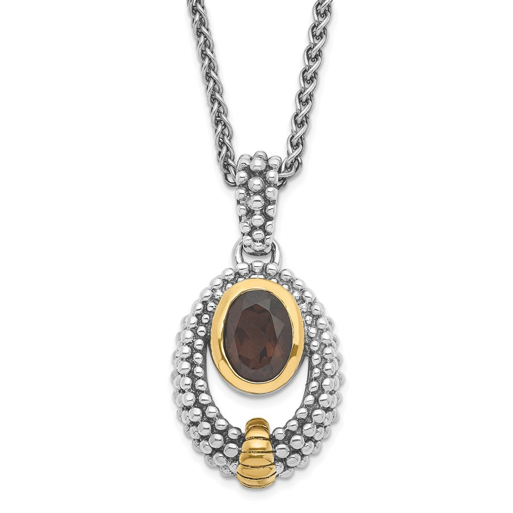 Sterlingsilber & Glanz Vergoldet Rauch Quarz Oval Halskette
