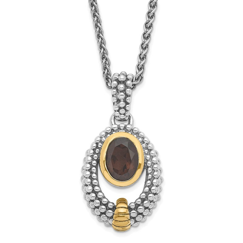 Sterlingsilber & Glanz Vergoldet Rauch Quarz Oval Halskette