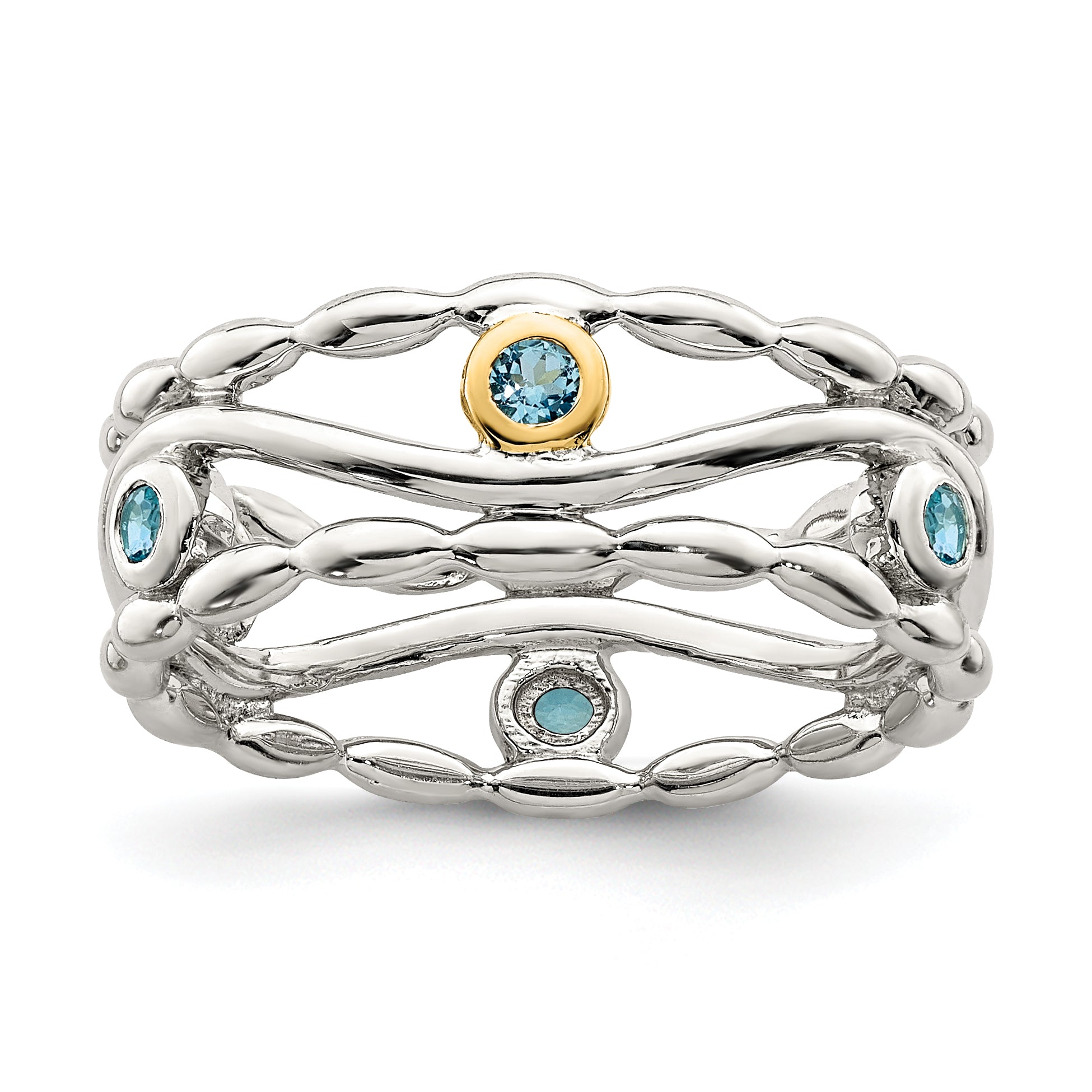 14K/silver Bicolor Shey Couture Sterlingsilber Rhodiniert mit 14K Akzente Licht Schweizer Blautopas Ring