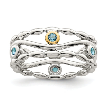 14K/silver Bicolor Shey Couture Sterlingsilber Rhodiniert mit 14K Akzente Licht Schweizer Blautopas Ring