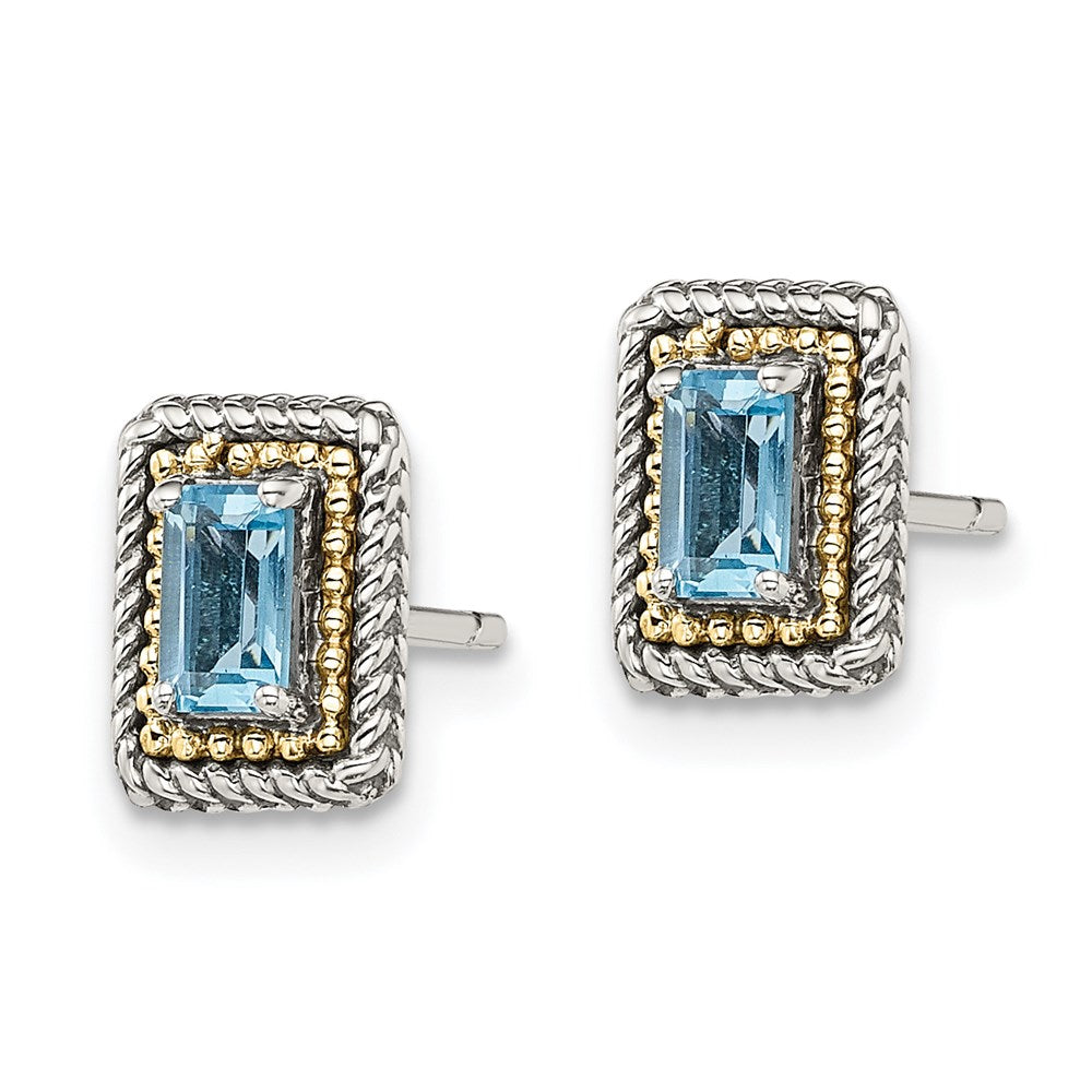 14K/silver Bicolor Shey Couture Sterlingsilber mit 14K Akzente Antikisiert Smaragdschliff Blautopas Ohrstecker