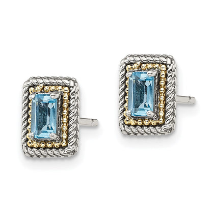 14K/silver Bicolor Shey Couture Sterlingsilber mit 14K Akzente Antikisiert Smaragdschliff Blautopas Ohrstecker