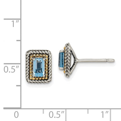 14K/silver Bicolor Shey Couture Sterlingsilber mit 14K Akzente Antikisiert Smaragdschliff Blautopas Ohrstecker
