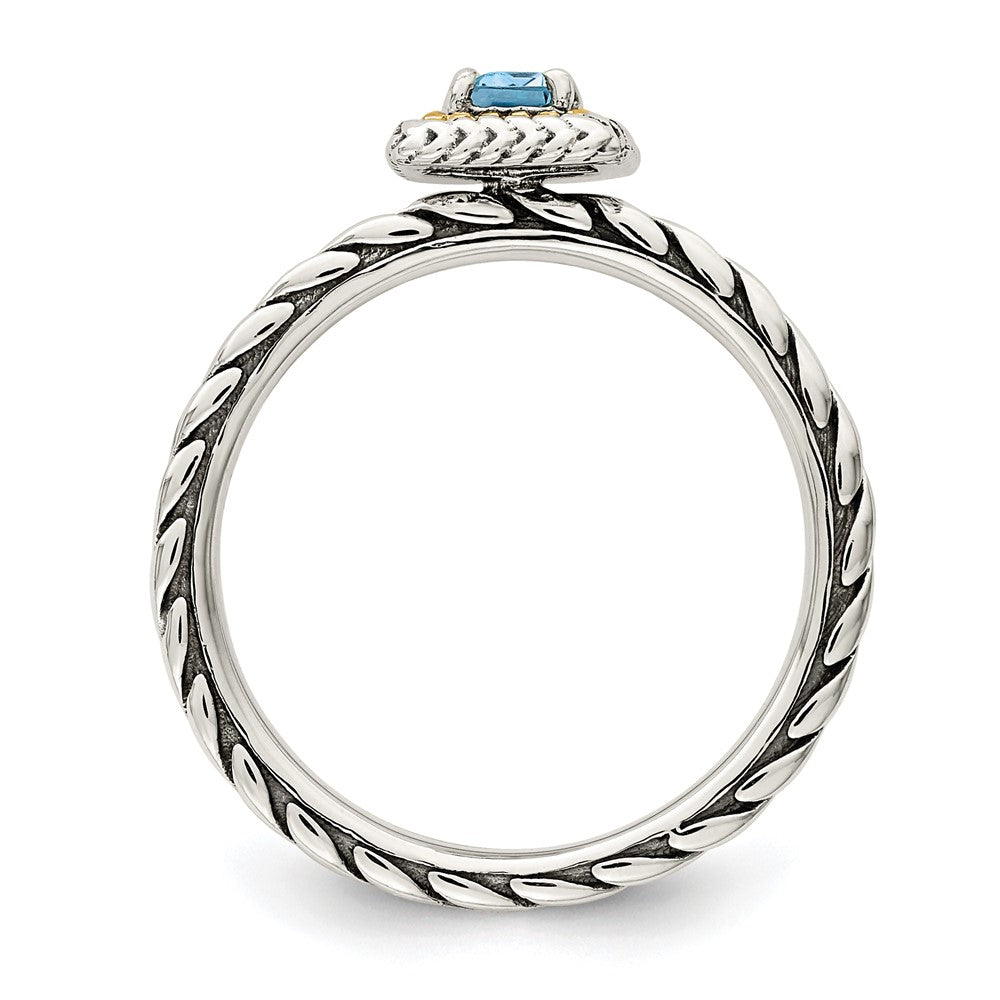 14K/silver Bicolor Shey Couture Sterlingsilber mit 14K Akzente Antikisiert Smaragdschliff Licht Schweizer Blautopas Ring