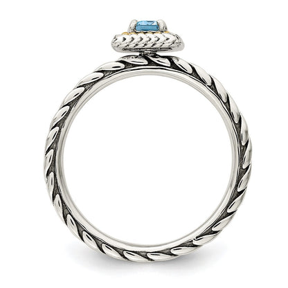 14K/silver Bicolor Shey Couture Sterlingsilber mit 14K Akzente Antikisiert Smaragdschliff Licht Schweizer Blautopas Ring