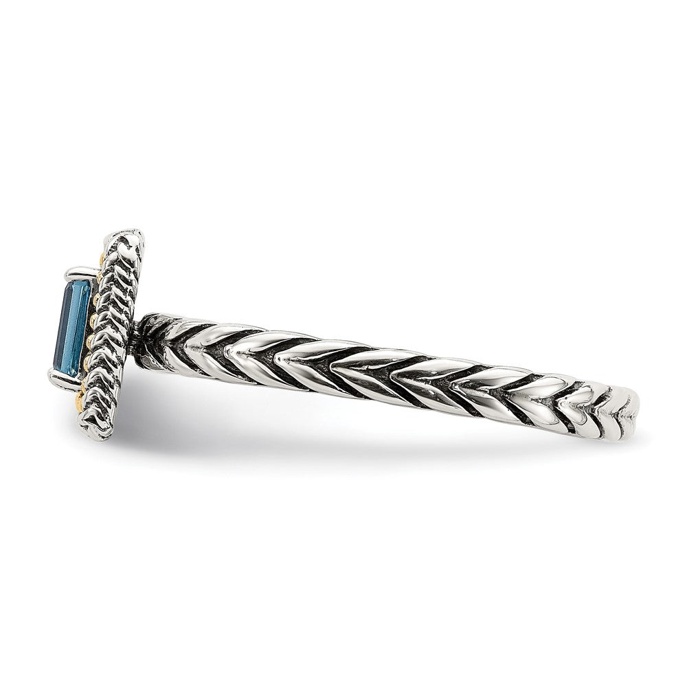 14K/silver Bicolor Shey Couture Sterlingsilber mit 14K Akzente Antikisiert Smaragdschliff Licht Schweizer Blautopas Ring