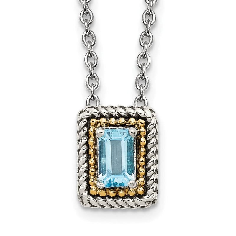 14K/silver Bicolor Shey Couture Sterlingsilber mit 14K Akzente 18 Zoll Smaragdschliff Antikisiert Licht Schweizer Blautopas Halskette