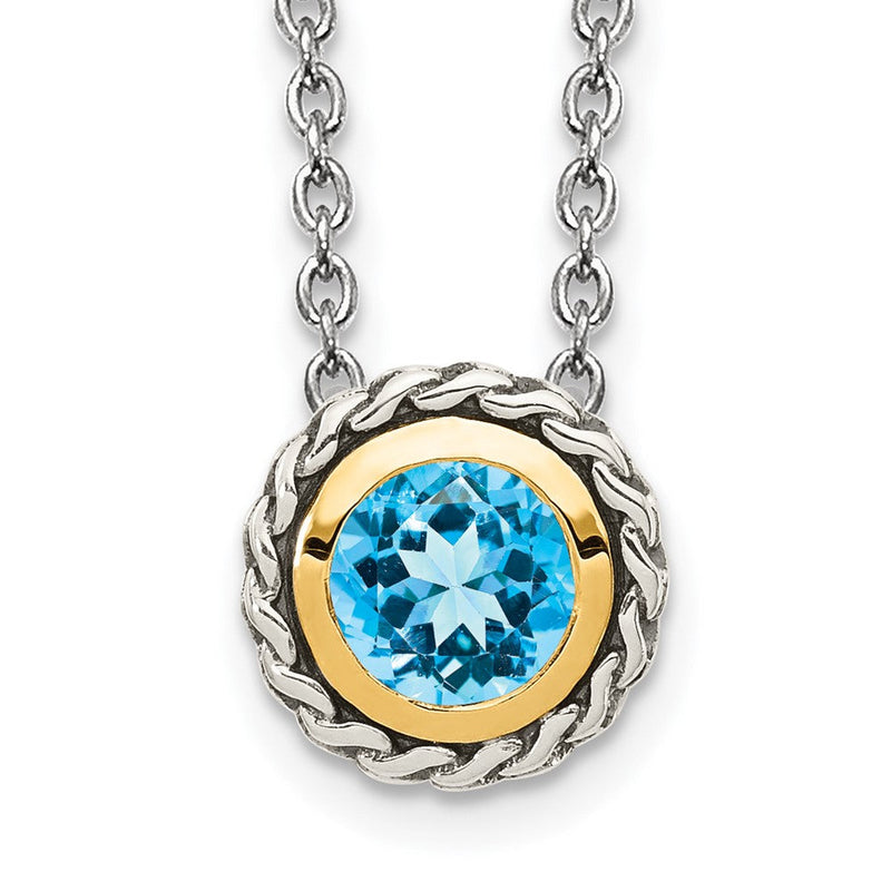 14K/silver Bicolor Shey Couture Sterlingsilber mit 14K Akzente 18 Zoll Antikisiert Rund Licht Schweizer Blautopas Halskette