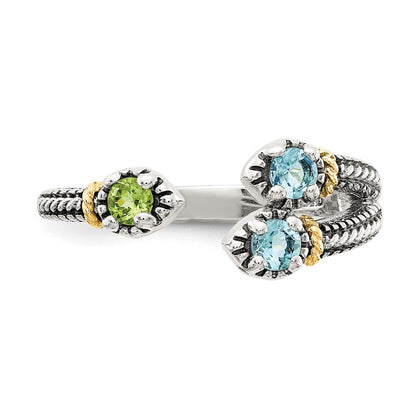 14K/silver Bicolor Shey Couture Sterlingsilber mit 14K Akzente Antikisiert.22round Licht Schweizer Blautopas Und.12round Peridot Ring