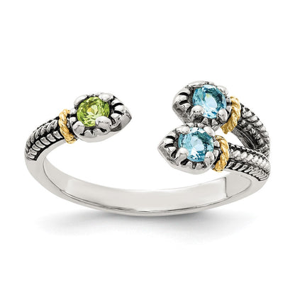 14K/silver Bicolor Shey Couture Sterlingsilber mit 14K Akzente Antikisiert.22round Licht Schweizer Blautopas Und.12round Peridot Ring