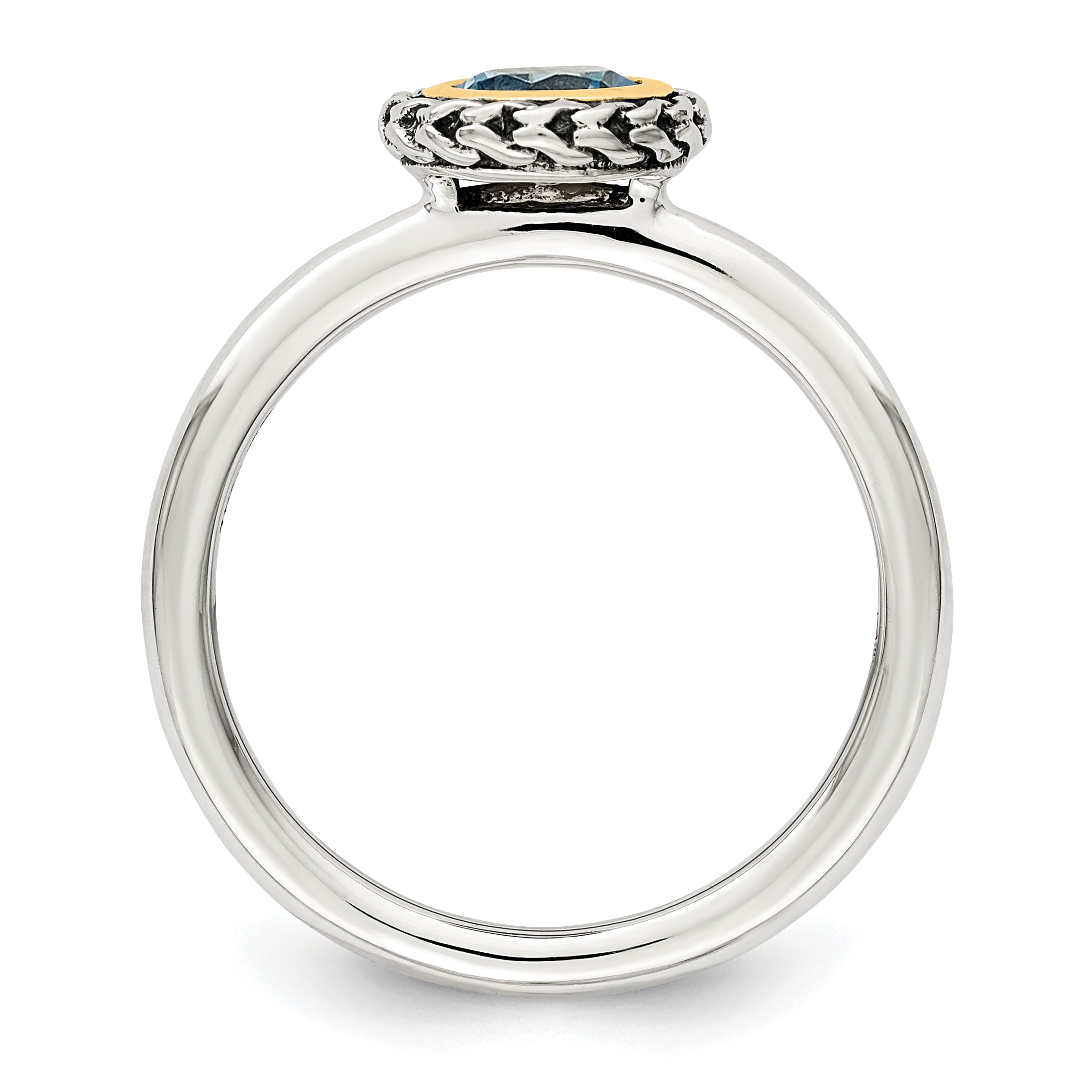 14K/silver Bicolor Shey Couture Sterlingsilber mit 14K Akzente Antikisiert Rund Blautopas Ring