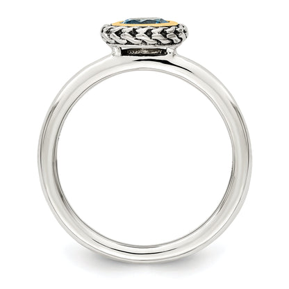 14K/silver Bicolor Shey Couture Sterlingsilber mit 14K Akzente Antikisiert Rund Blautopas Ring