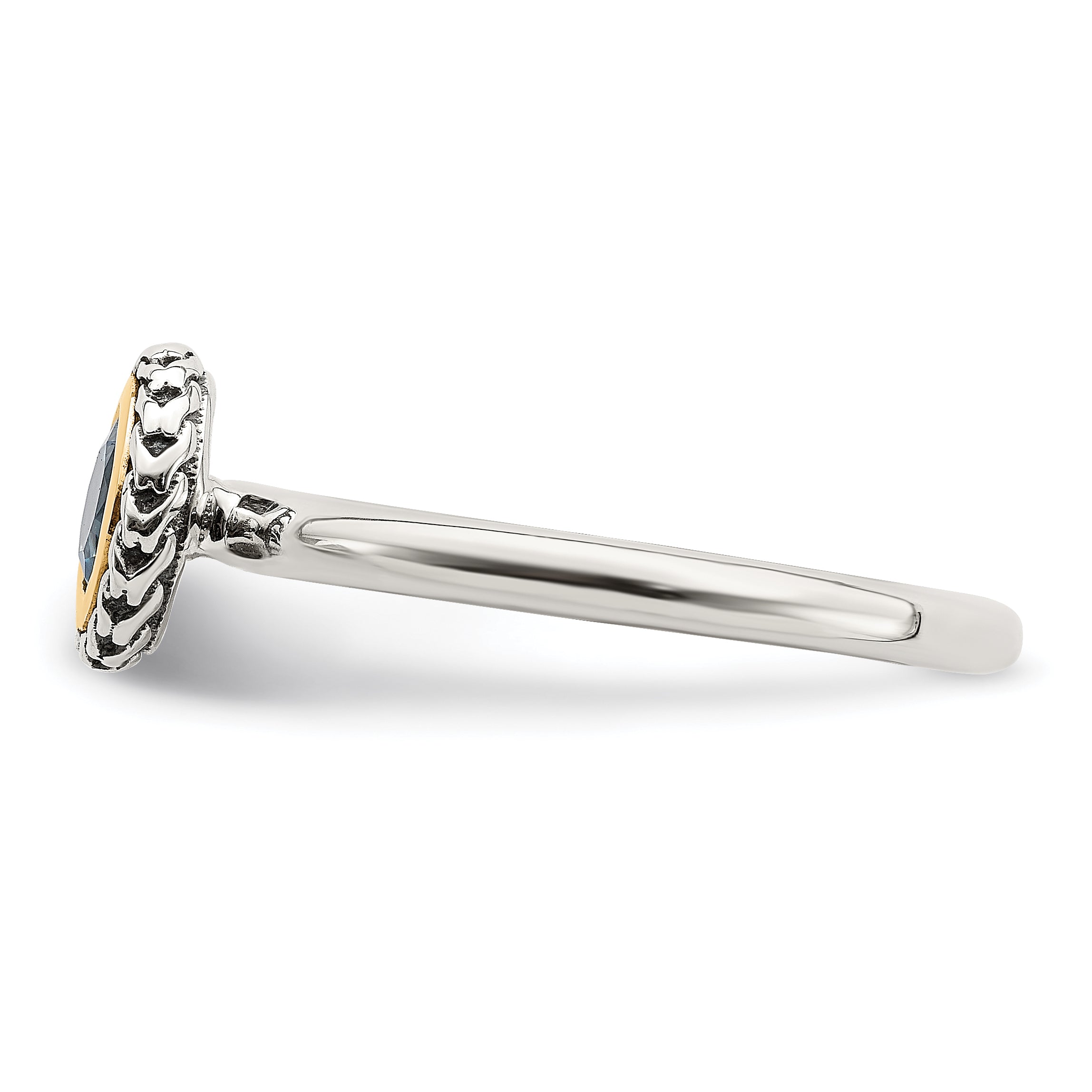 14K/silver Bicolor Shey Couture Sterlingsilber mit 14K Akzente Antikisiert Rund Blautopas Ring