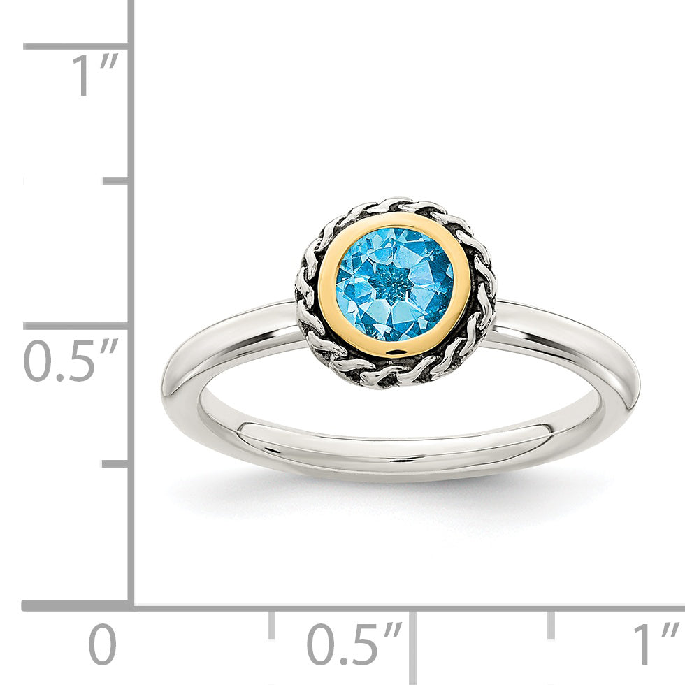 14K/silver Bicolor Shey Couture Sterlingsilber mit 14K Akzente Antikisiert Rund Blautopas Ring