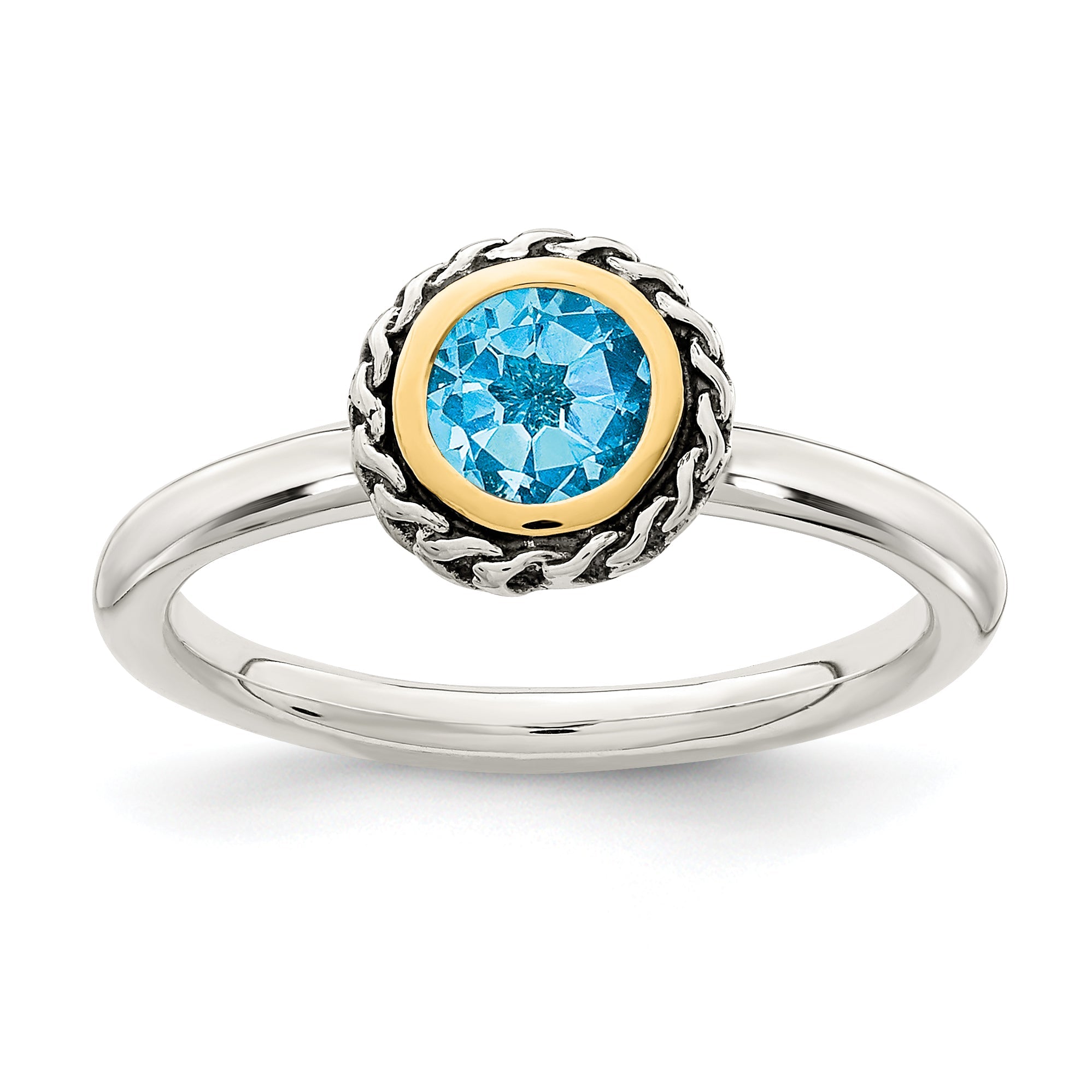 14K/silver Bicolor Shey Couture Sterlingsilber mit 14K Akzente Antikisiert Rund Blautopas Ring