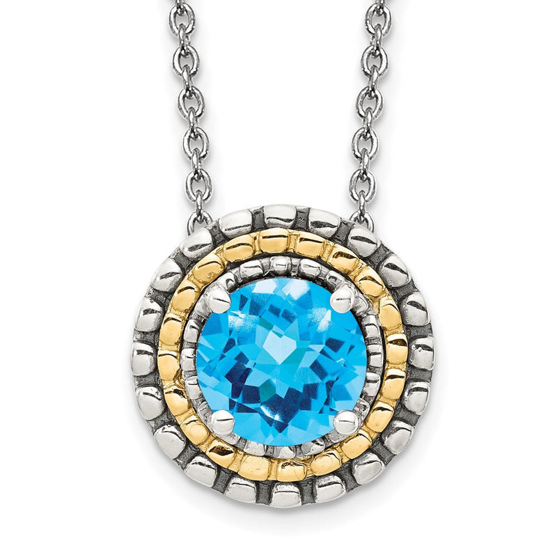 14K/silver Bicolor Shey Couture Sterlingsilber mit 14K Akzente 18 Zoll Antikisiert Rund Licht Schweizer Blautopas Halskette