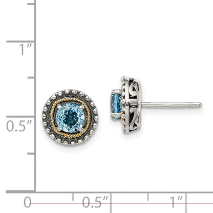 14K/silver Bicolor Shey Couture Sterlingsilber mit 14K Akzente Antikisiert Rund Licht Schweizer Blautopas Ohrstecker