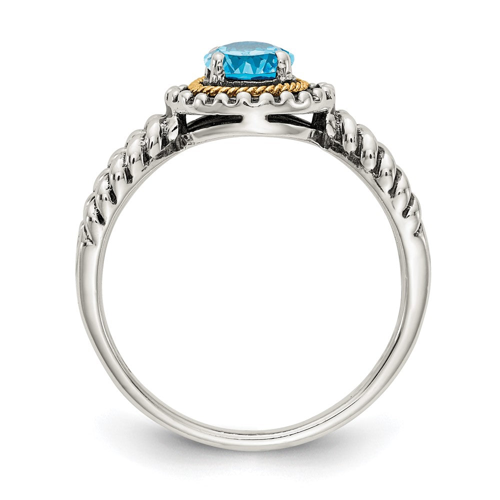 14K/silver Bicolor Shey Couture Sterlingsilber mit 14K Akzente Antikisiert Rund Licht Schweizer Blautopas Ring