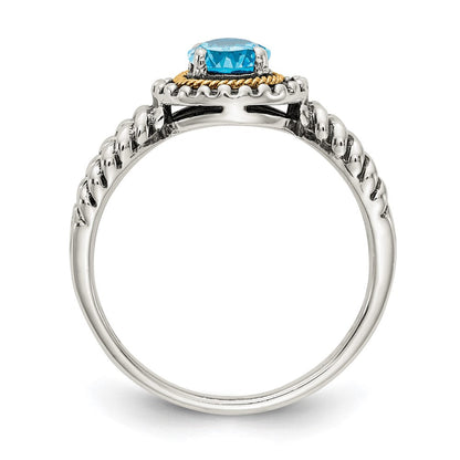 14K/silver Bicolor Shey Couture Sterlingsilber mit 14K Akzente Antikisiert Rund Licht Schweizer Blautopas Ring