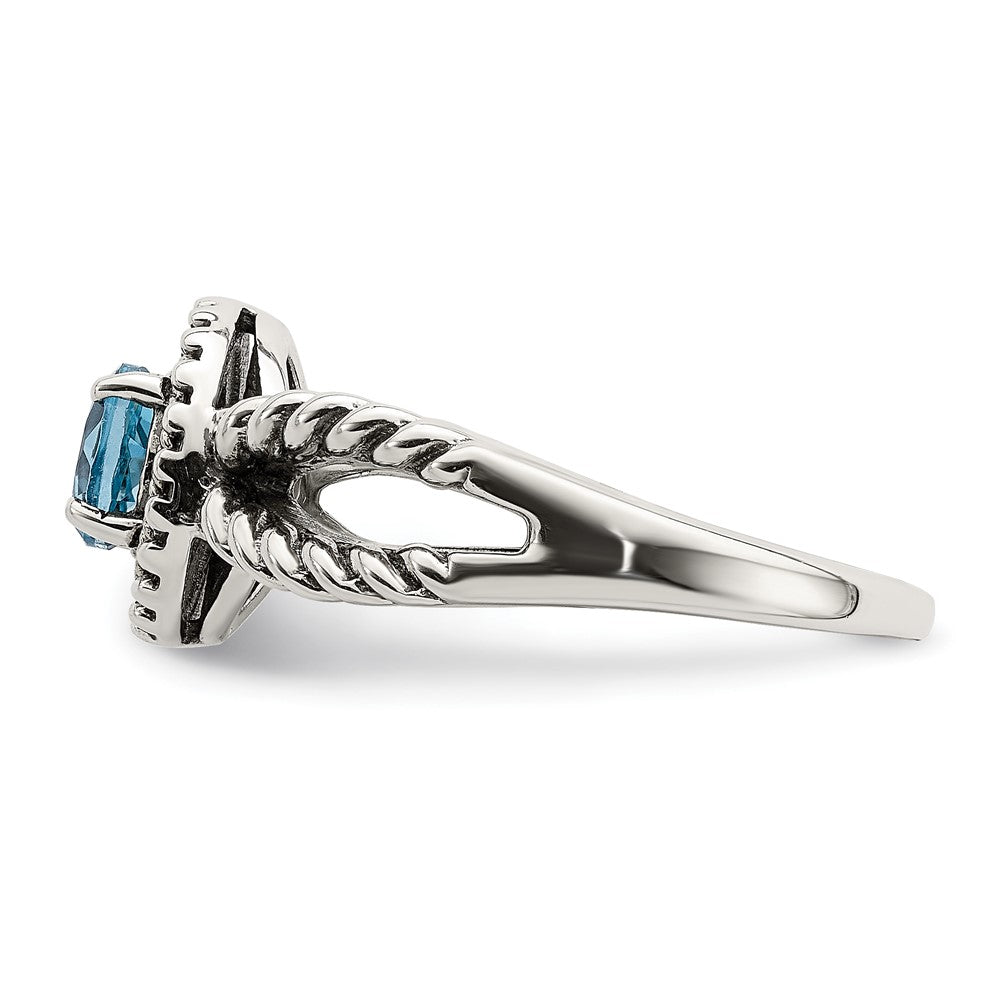 14K/silver Bicolor Shey Couture Sterlingsilber mit 14K Akzente Antikisiert Rund Licht Schweizer Blautopas Ring